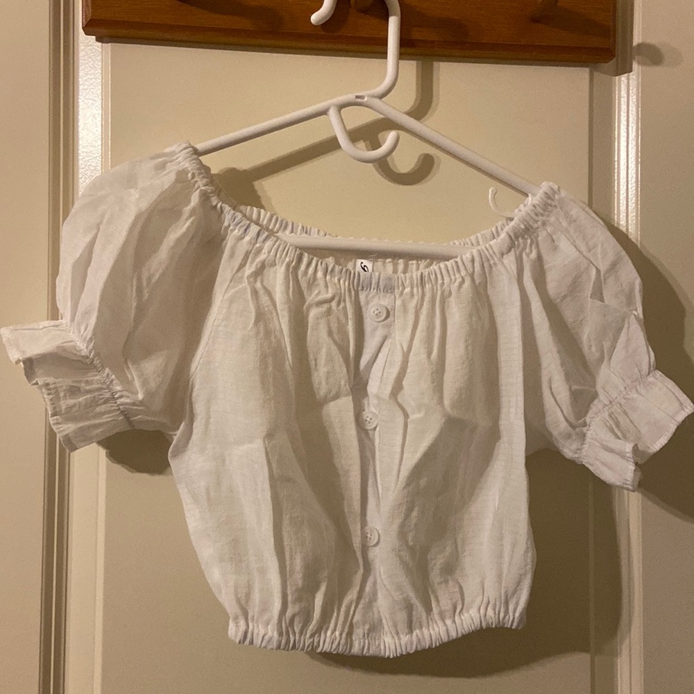 White off shoulder top with puffy sleeves